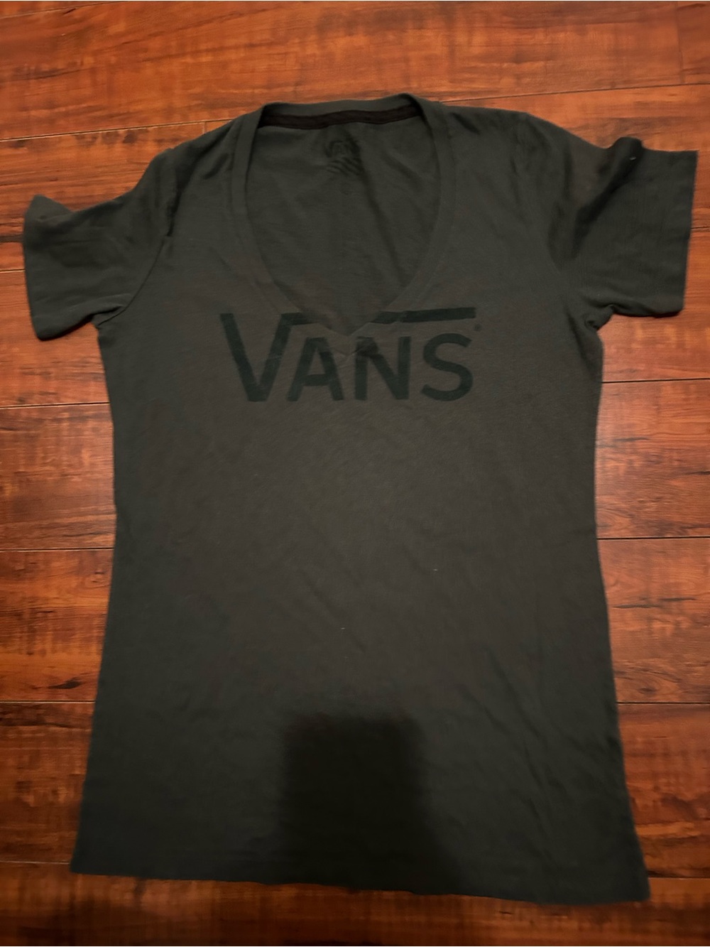 Vans Deep Green Black V-Neck Tee with Subtle Logo